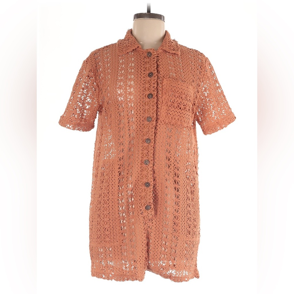 Olivaceous Sunshine Romper Orange Short Sleeve Crochet - Picture 6 of 7